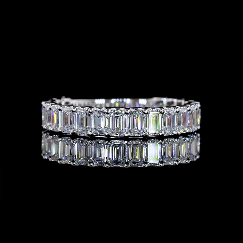 14K White Gold 3/4 Eternity Band with U-Prong Set Emerald Cut Lab Diamonds - 2.08 Carat Total Weight - Covaloro Fine Jewelry