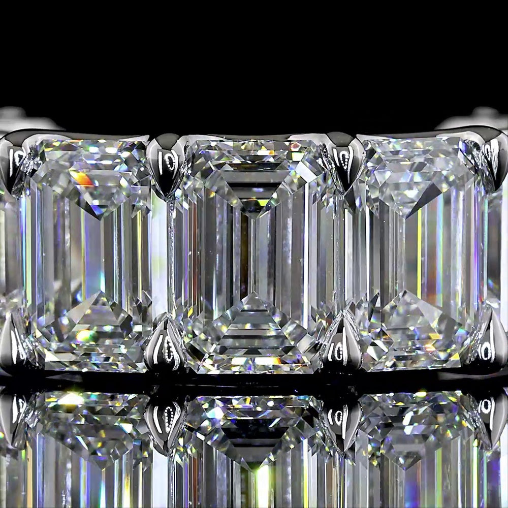 14K White Gold 3/4 Eternity Band with U-Prong Set Emerald Cut Lab Diamonds - 9.41 Total Carat Weight, E-F Color VS1 Clarity - Covaloro Fine Jewelry