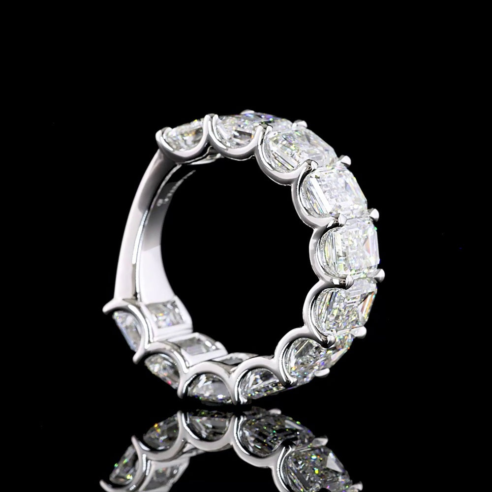 14K White Gold 3/4 Eternity Band with U-Prong Set Emerald Cut Lab Diamonds - 9.41 Total Carat Weight, E-F Color VS1 Clarity - Covaloro Fine Jewelry