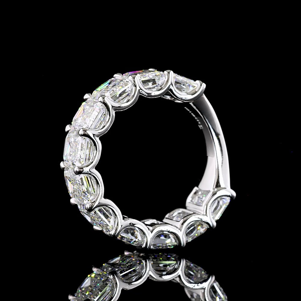 14K White Gold 3/4 Eternity Band with U-Prong Set Emerald Cut Lab Diamonds - 9.41 Total Carat Weight, E-F Color VS1 Clarity - Covaloro Fine Jewelry