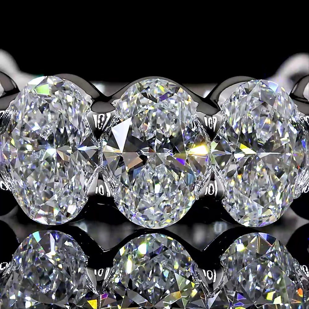14K White Gold 3/4 Eternity Band with U-Prong Set North-South Oval Lab Diamonds - 4.66 Carat Total Weight - Covaloro Fine Jewelry