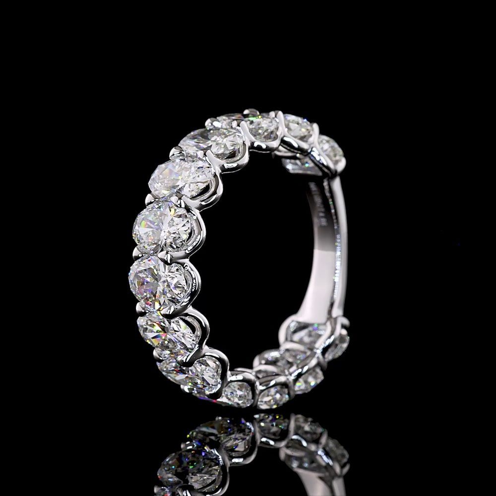 14K White Gold 3/4 Eternity Band with U-Prong Set North-South Oval Lab Diamonds - 4.66 Carat Total Weight - Covaloro Fine Jewelry
