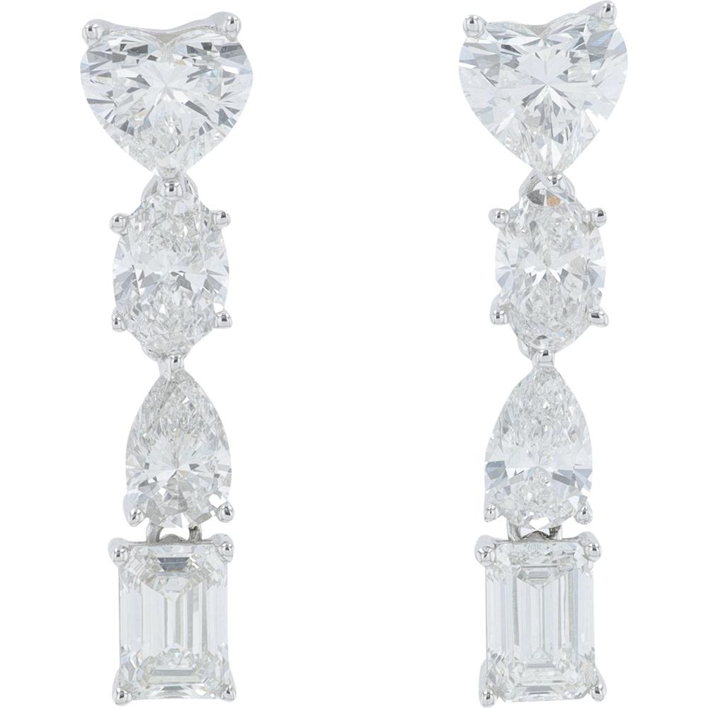 14K White Gold 3.50 Carat Lab Grown Diamond Drop Earrings with Heart, Oval, Pear, and Emerald Cut Diamonds