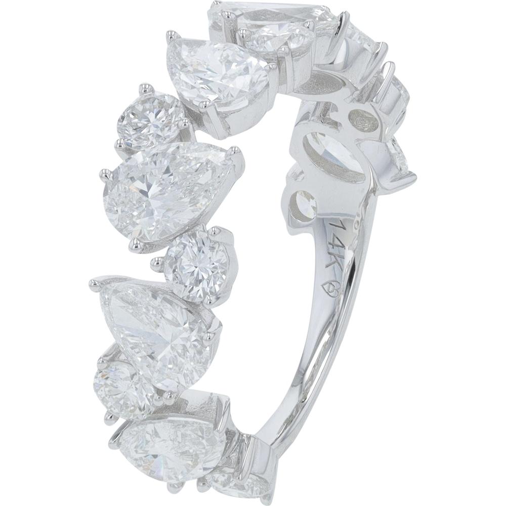 14K White Gold 3.50 Carat Lab Grown Diamond Eternity Band with Alternating Pear and Round Diamonds