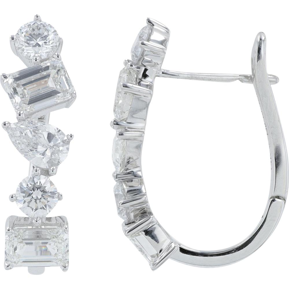 14K White Gold 3.50 Carat Lab Grown Diamond Mixed Shape Hoop Earrings