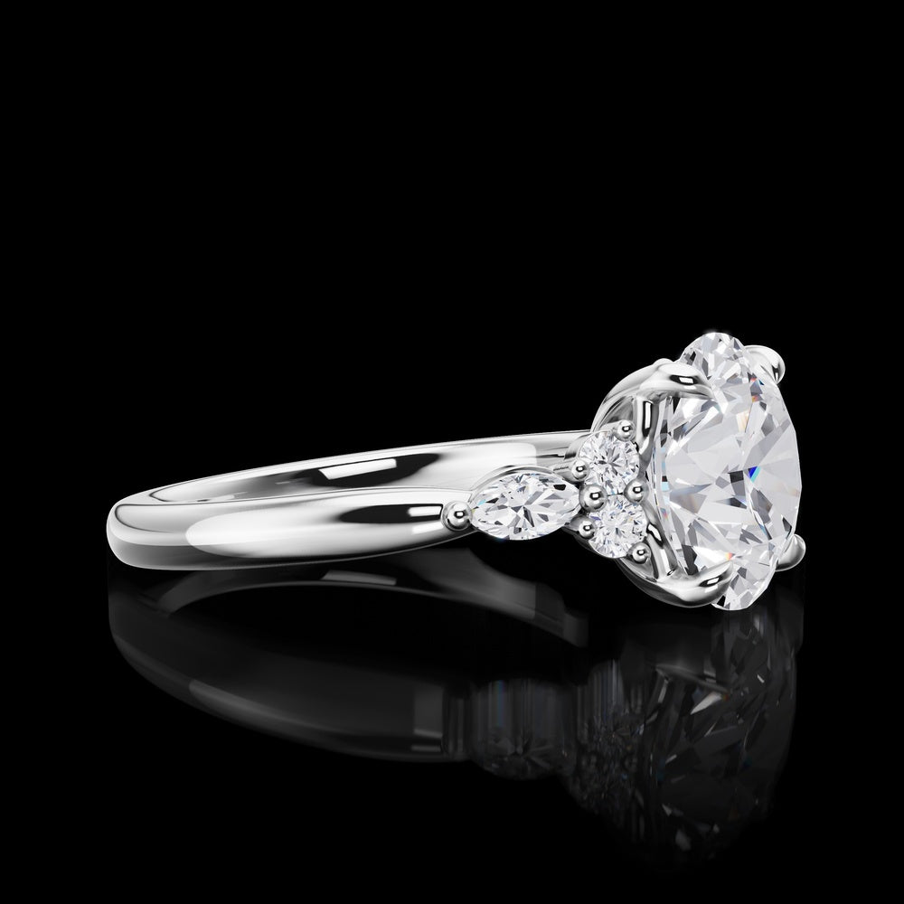 14K White Gold 3.50 Carat Special Ring with 3.25 Carat Round Brilliant Cut Lab Diamond Center and Marquise & Round Diamond Accents - IGI Certified E-F VVS2 - Covaloro Fine Jewelry