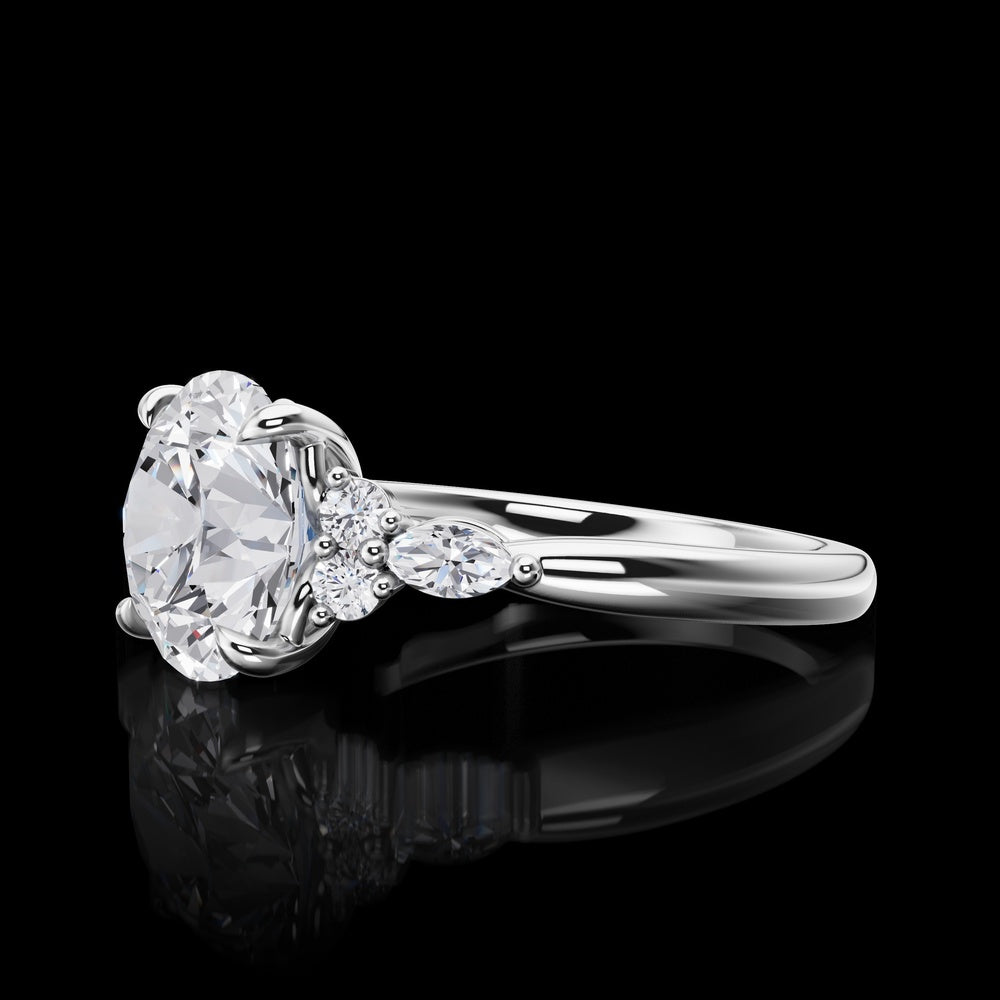 14K White Gold 3.50 Carat Special Ring with 3.25 Carat Round Brilliant Cut Lab Diamond Center and Marquise & Round Diamond Accents - IGI Certified E-F VVS2 - Covaloro Fine Jewelry