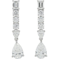 14K White Gold 3.50 Total Carat Weight Lab Grown Diamond Earrings with Emerald, Round, and Pear Cut Diamonds