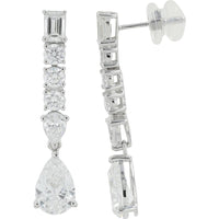 14K White Gold 3.50 Total Carat Weight Lab Grown Diamond Earrings with Emerald, Round, and Pear Cut Diamonds