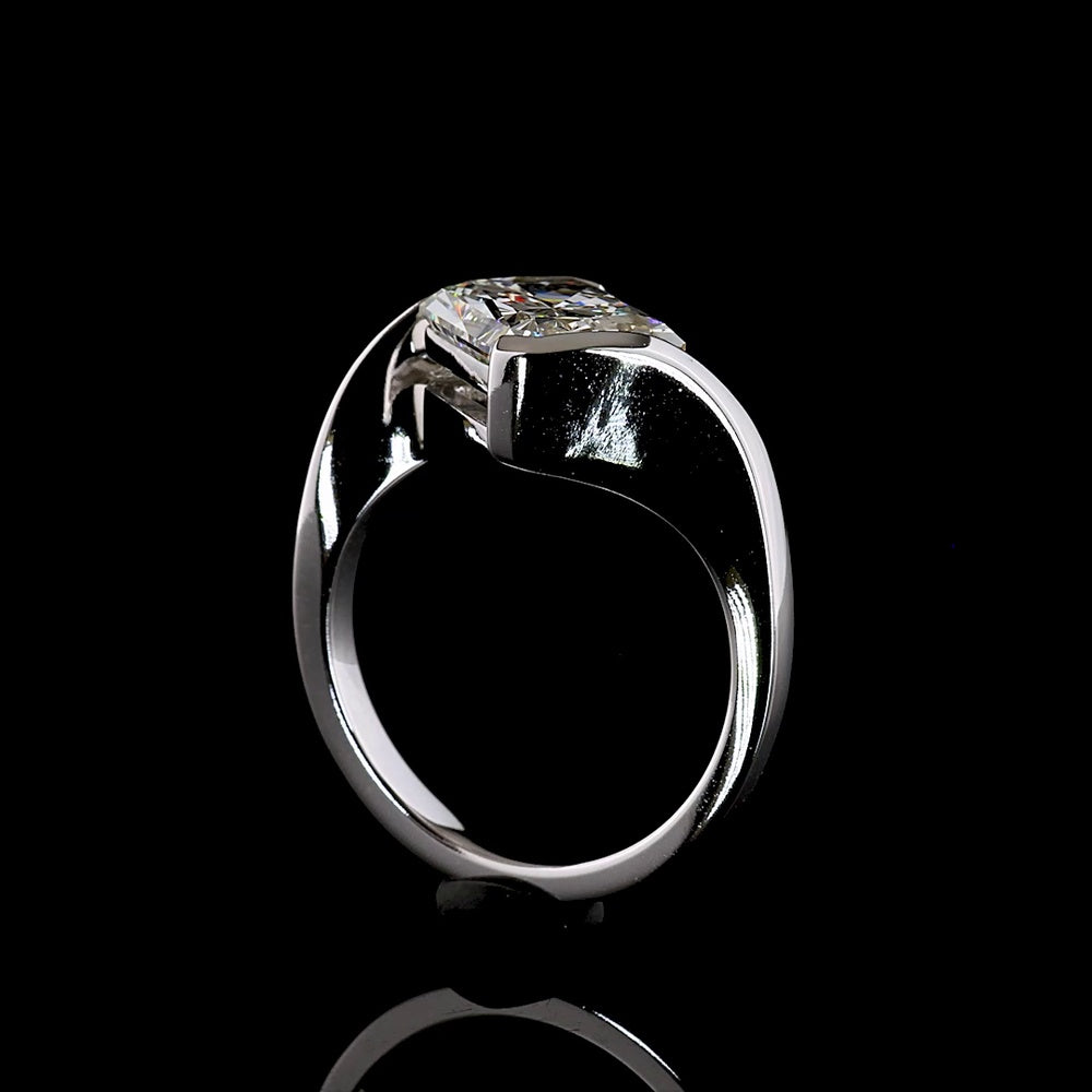 14K White Gold 3.57 Carat Radiant Cut Lab Diamond Solitaire Ring with Inclined Half-Bezel Setting - E-F Color VS1 Clarity - Covaloro Fine Jewelry
