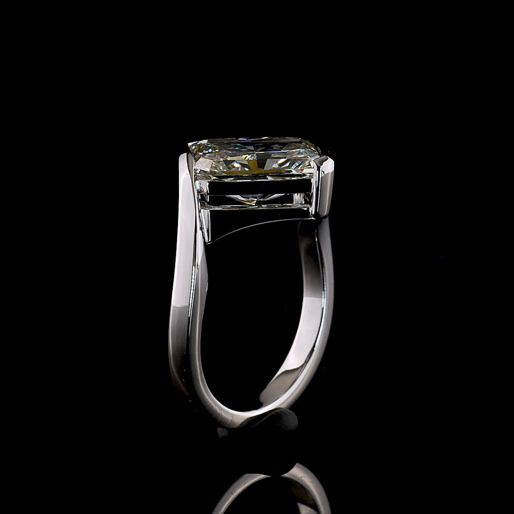 14K White Gold 3.57 Carat Radiant Cut Lab Diamond Solitaire Ring with Inclined Half-Bezel Setting - E-F Color VS1 Clarity - Covaloro Fine Jewelry