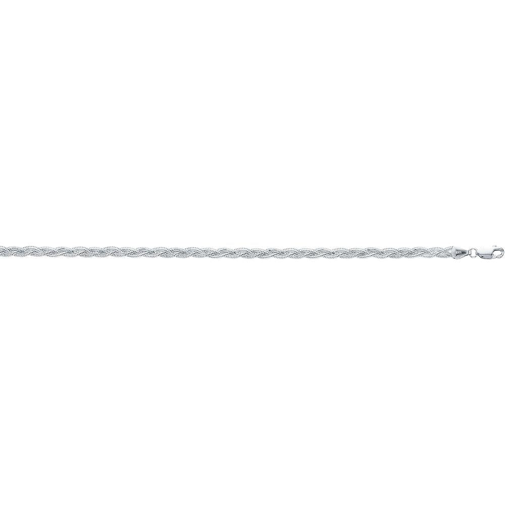 14K White Gold 3.5mm Diamond-Cut Braided Fox Chain Bracelet - 7" by Orozza Fine Jewelry