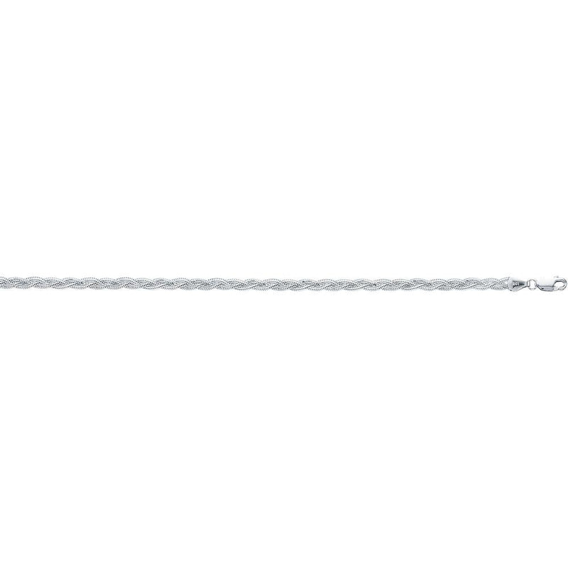 14K White Gold 3.5mm Diamond-Cut Braided Fox Chain Bracelet - 7" by Orozza Fine Jewelry