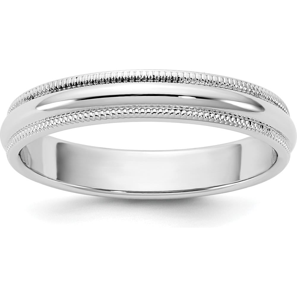 14K White Gold 3.5mm Milgrain Half Round Band - Polished Finish, Rhodium Plated by Luciano & Cie