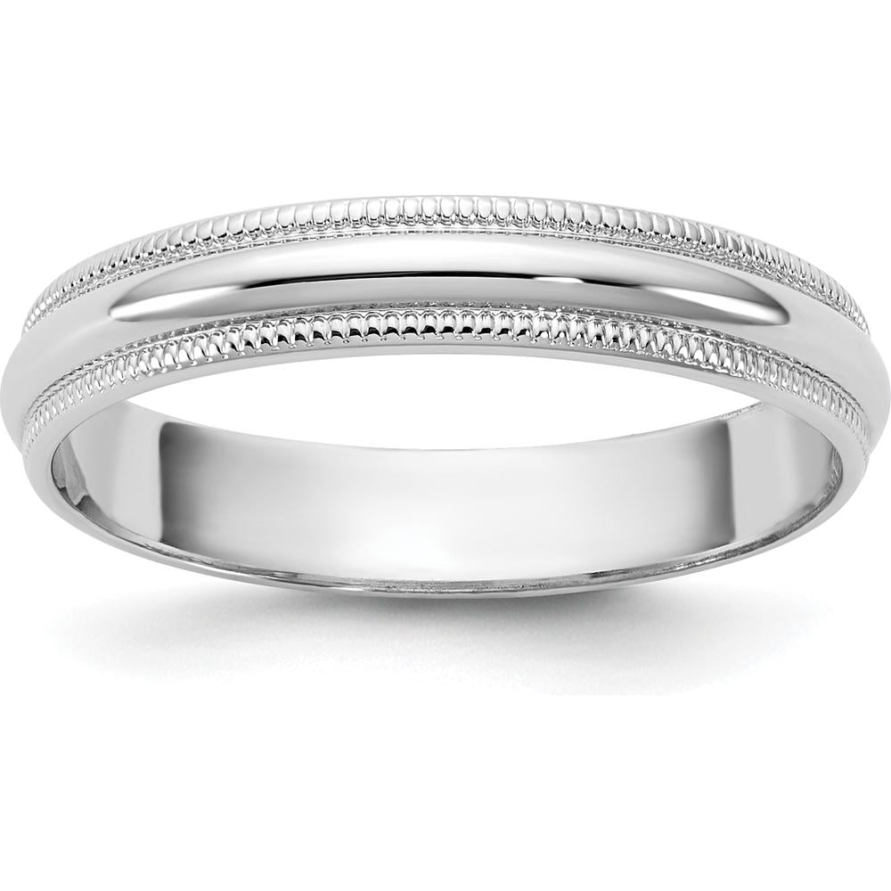 14K White Gold 3.5mm Milgrain Half Round Wedding Band - Unisex, Polished Finish by Luciano & Cie