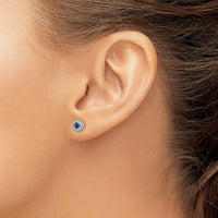 14K White Gold 3.5mm Round Sapphire and Diamond Halo Post Earrings - 0.2 Carat Sapphire, 0.02 Carat Diamond Total Weight by Monteluci Fine Jewelry