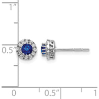 14K White Gold 3.5mm Round Sapphire and Diamond Halo Post Earrings - 0.2 Carat Sapphire, 0.02 Carat Diamond Total Weight by Monteluci Fine Jewelry