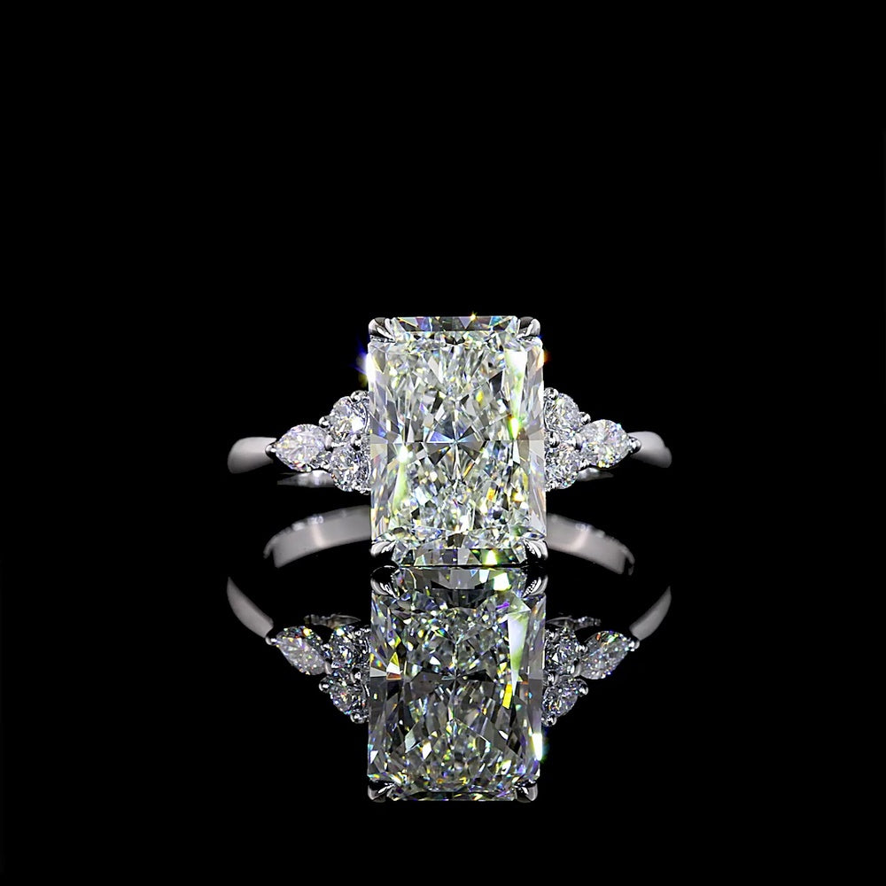 14K White Gold 3.61 Carat Total Weight Special Ring with 3.37 Carat Radiant Cut Lab Diamond and Marquise & Round Accents - F VVS2 Clarity - Covaloro Fine Jewelry