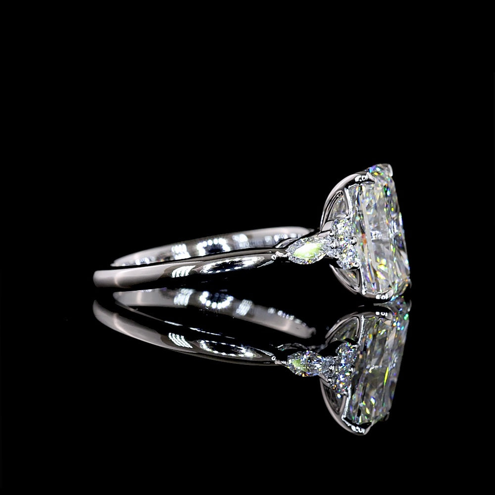 14K White Gold 3.61 Carat Total Weight Special Ring with 3.37 Carat Radiant Cut Lab Diamond and Marquise & Round Accents - F VVS2 Clarity - Covaloro Fine Jewelry