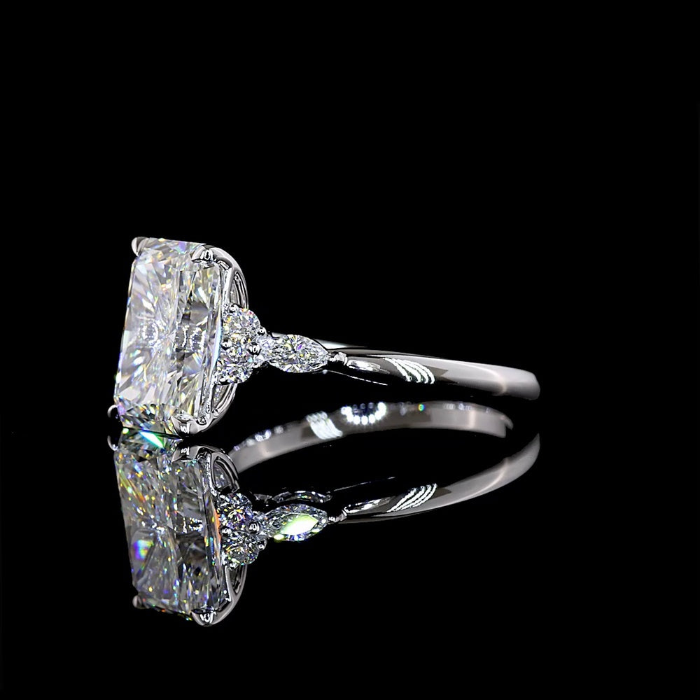 14K White Gold 3.61 Carat Total Weight Special Ring with 3.37 Carat Radiant Cut Lab Diamond and Marquise & Round Accents - F VVS2 Clarity - Covaloro Fine Jewelry