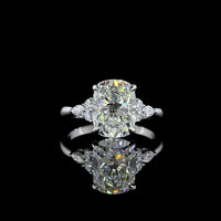 14K White Gold 3.69 Carats Total Weight Cushion Brilliant Cut Lab Diamond Ring with Marquise and Round Side Stones - F VS1 Center - Covaloro Fine Jewelry