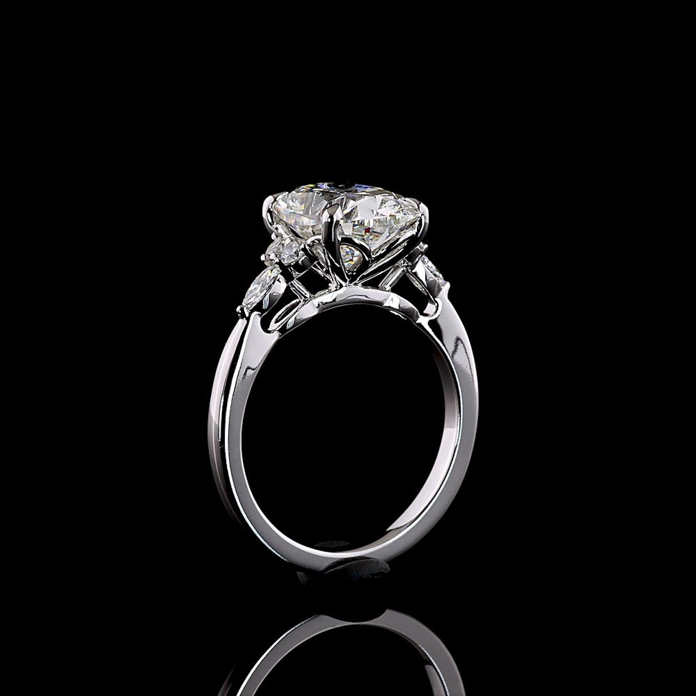 14K White Gold 3.69 Carats Total Weight Cushion Brilliant Cut Lab Diamond Ring with Marquise and Round Side Stones - F VS1 Center - Covaloro Fine Jewelry