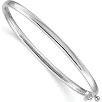 14K White Gold 3.6mm Polished Solid Hinged Oval Bangle Bracelet by Oro Pregiato