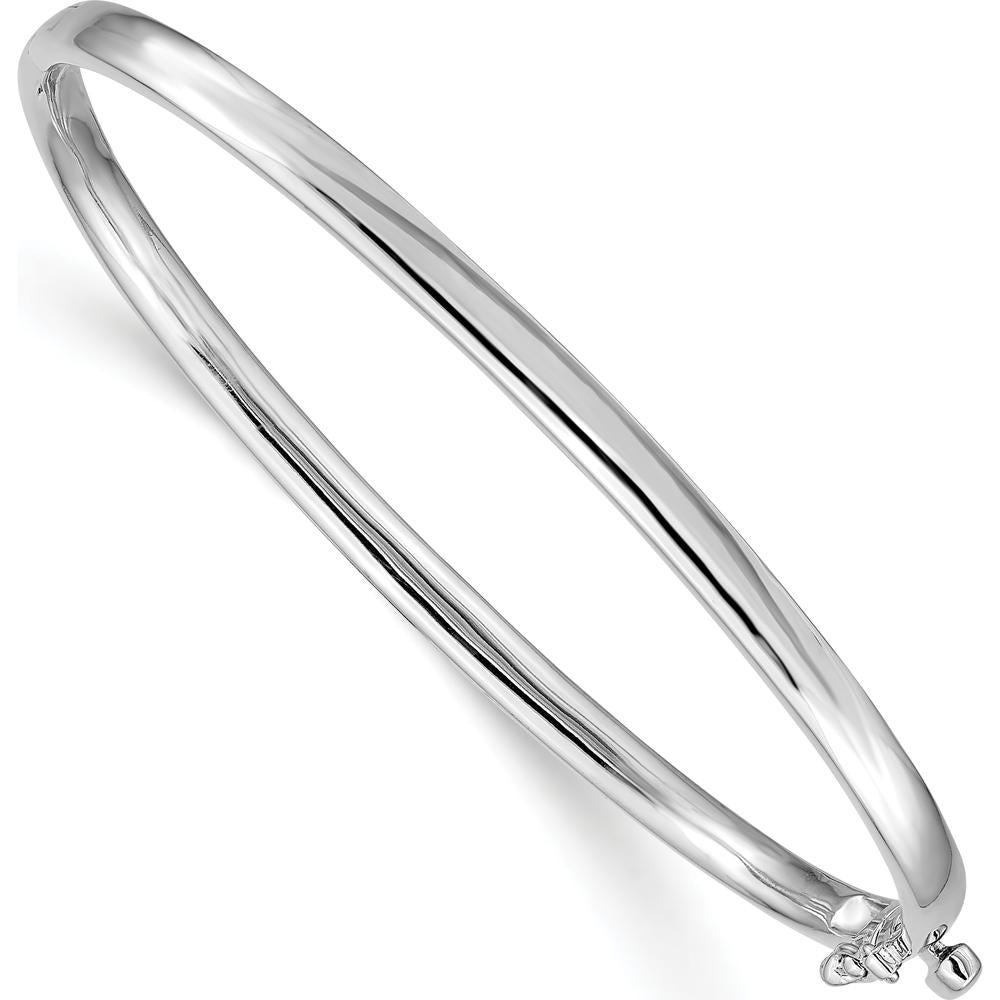14K White Gold 3.6mm Polished Solid Hinged Oval Bangle Bracelet by Oro Pregiato