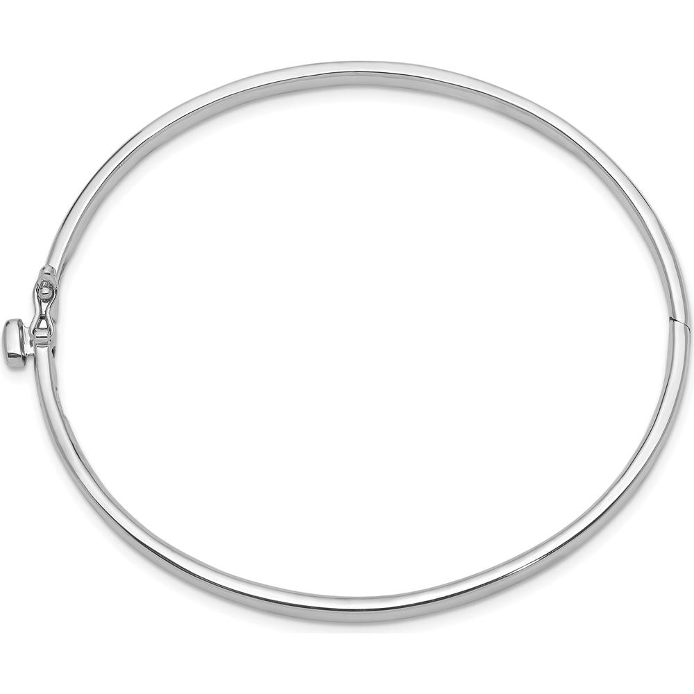 14K White Gold 3.6mm Polished Solid Hinged Oval Bangle Bracelet by Oro Pregiato