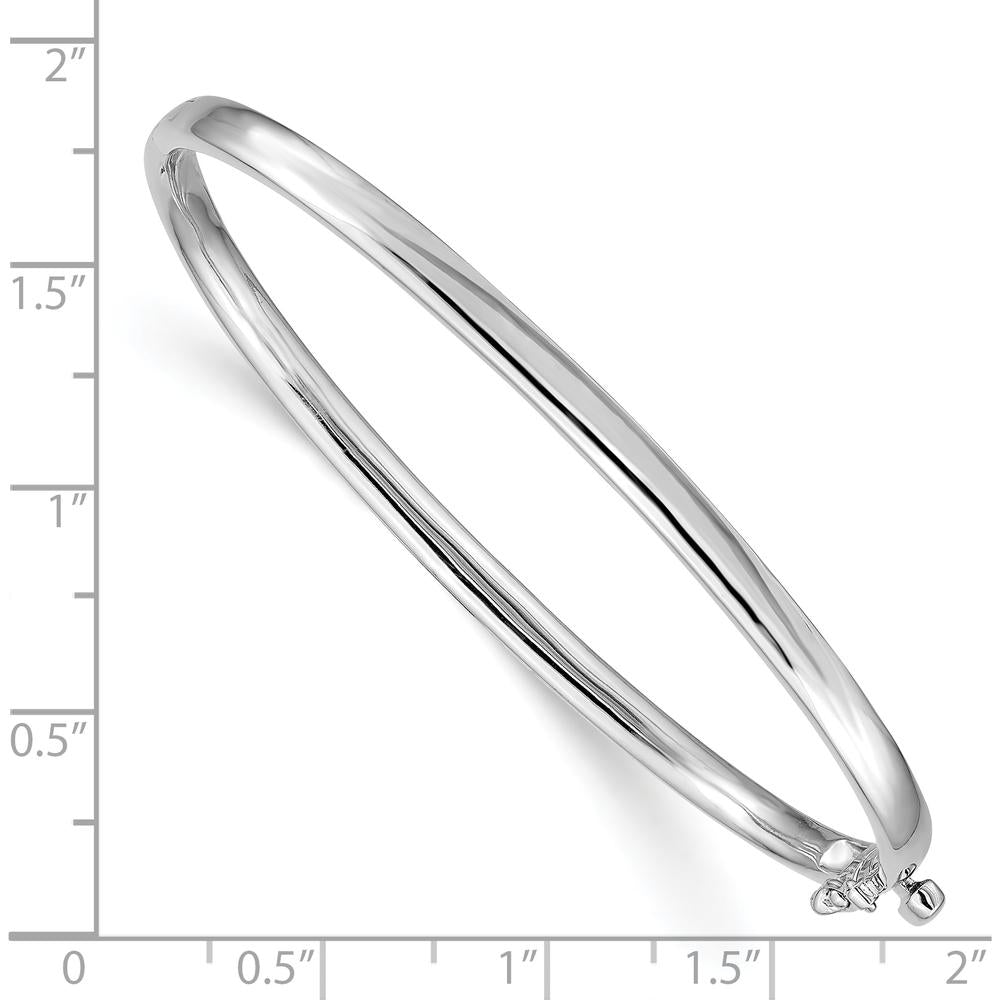 14K White Gold 3.6mm Polished Solid Hinged Oval Bangle Bracelet by Oro Pregiato
