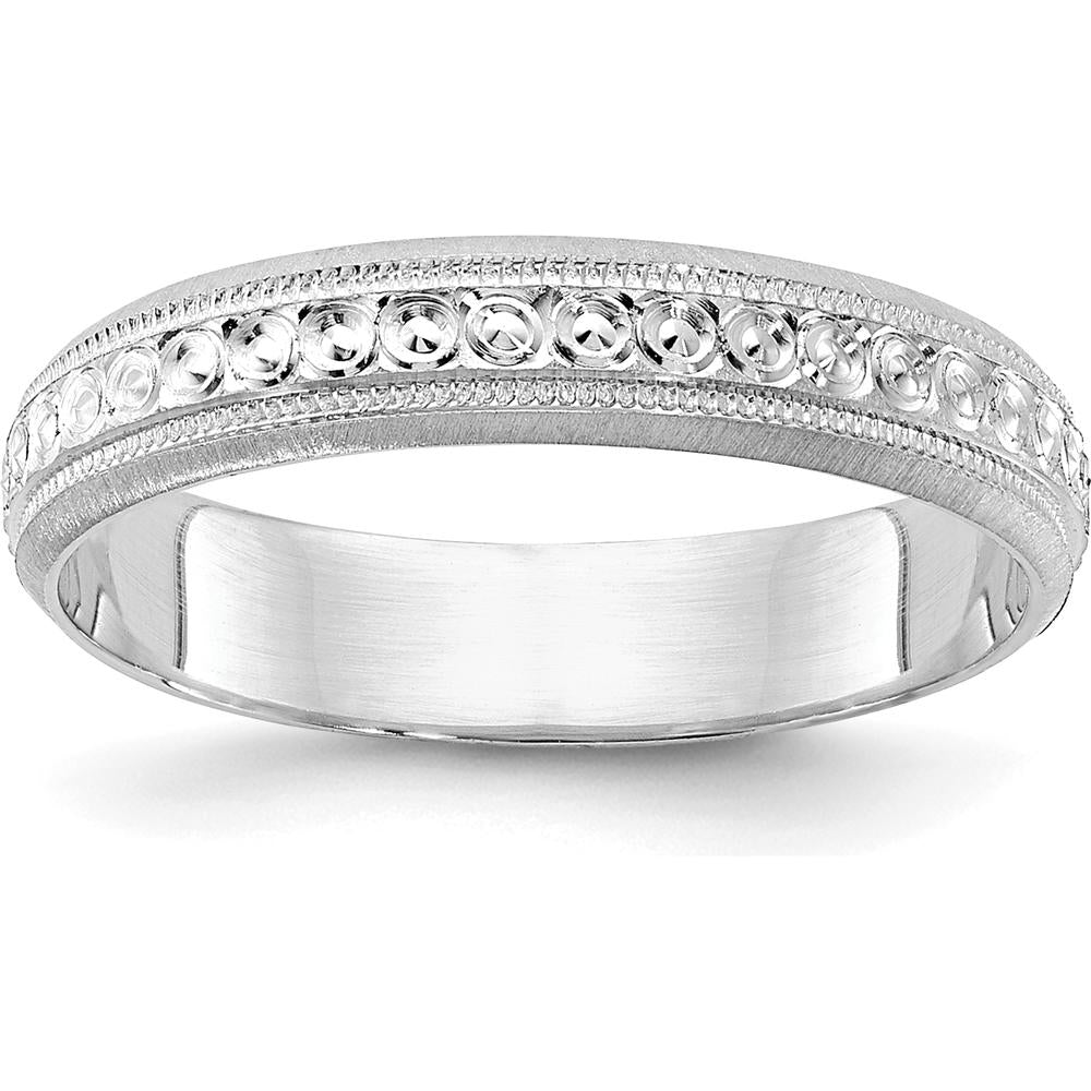 14K White Gold 3.75mm Design Etched Wedding Band with Polished Finish by Luciano & Cie