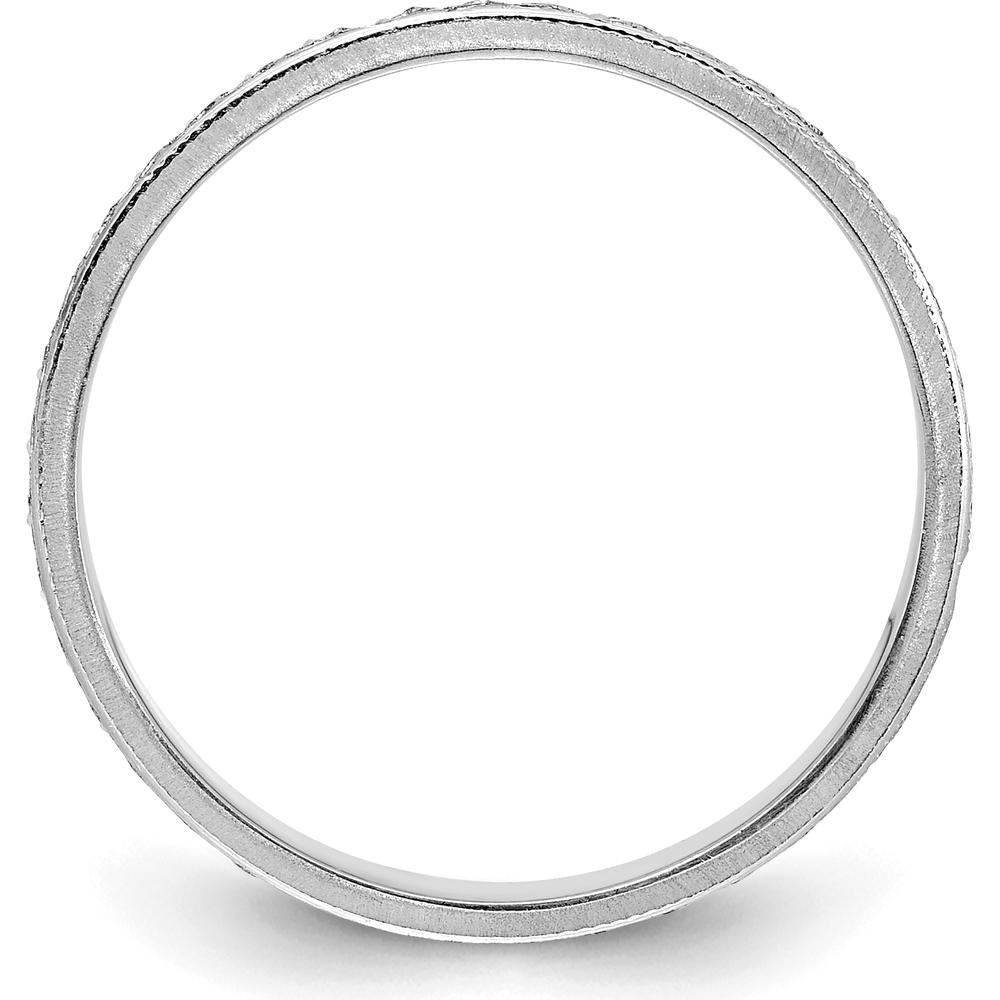 14K White Gold 3.75mm Design Etched Wedding Band with Polished Finish by Luciano & Cie