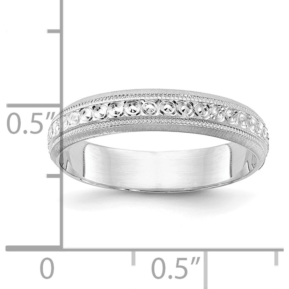 14K White Gold 3.75mm Design Etched Wedding Band with Polished Finish by Luciano & Cie