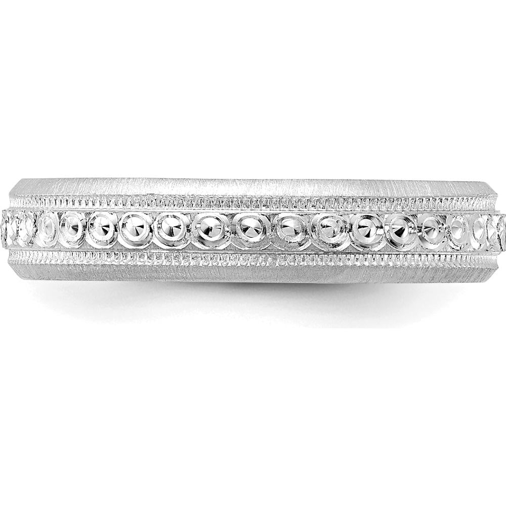 14K White Gold 3.75mm Design Etched Wedding Band with Polished Finish by Luciano & Cie