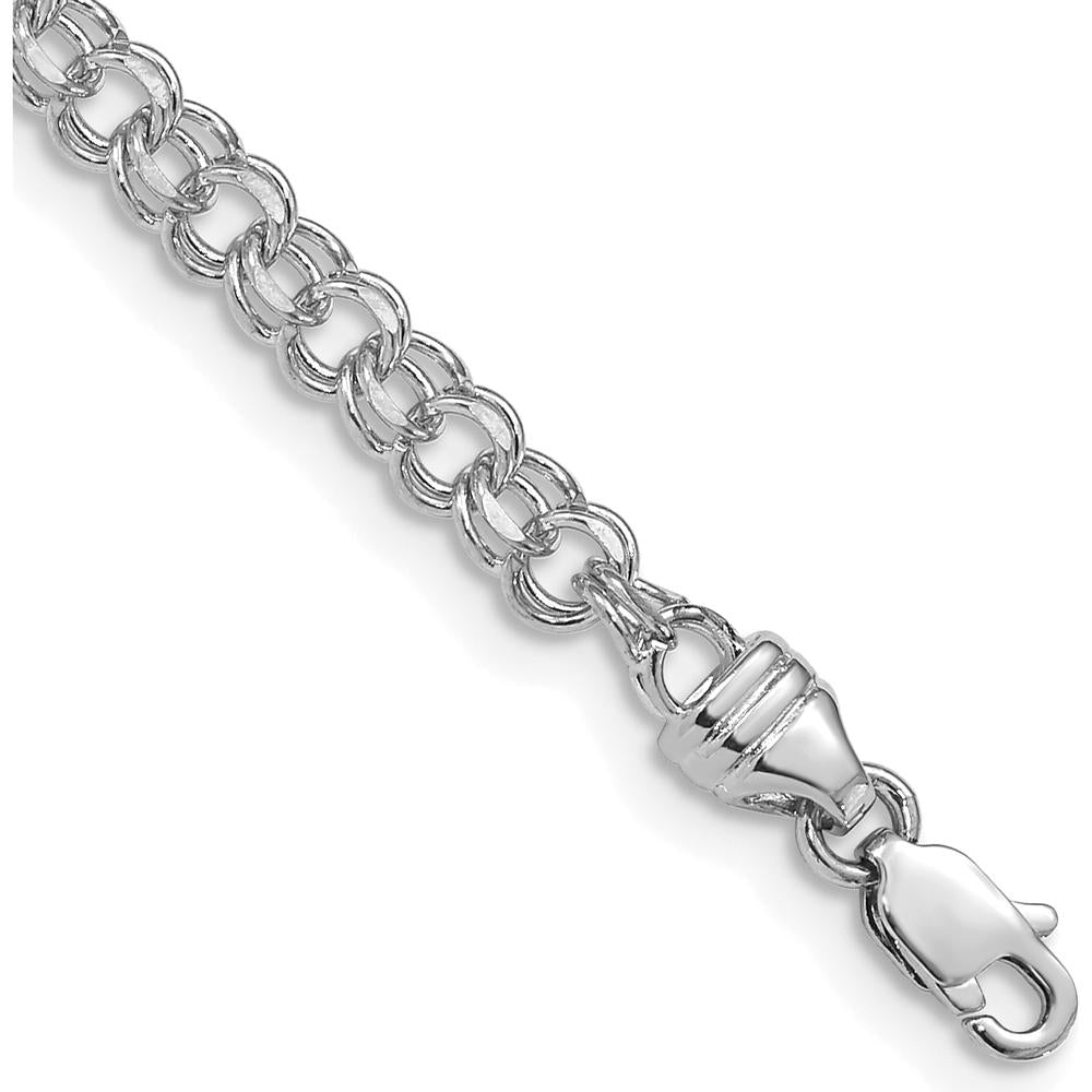14K White Gold 3.75mm Diamond-Cut Solid Heavy Double Link 7" Charm Bracelet by Oro Pregiato