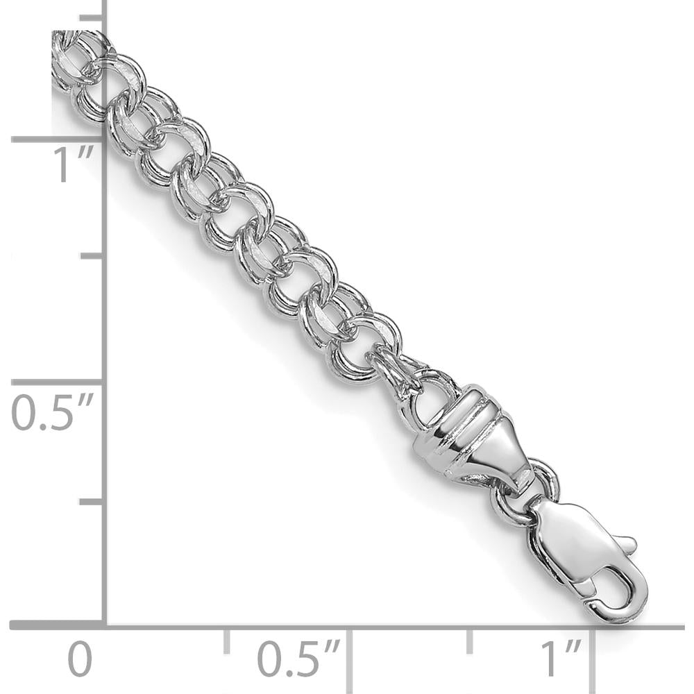 14K White Gold 3.75mm Diamond-Cut Solid Heavy Double Link 7" Charm Bracelet by Oro Pregiato