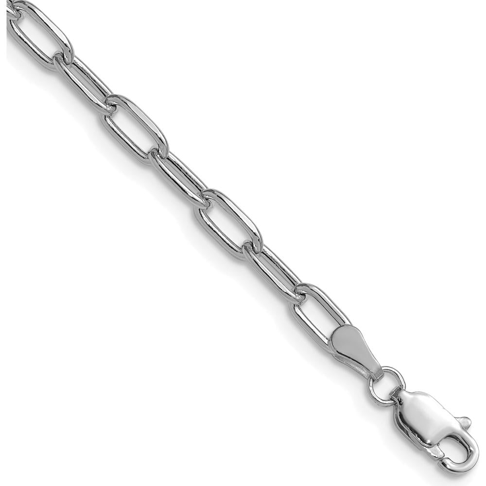 14K White Gold 3.7mm Semi-Solid Beveled Paperclip Chain Bracelet with Lobster Clasp by Oro Pregiato