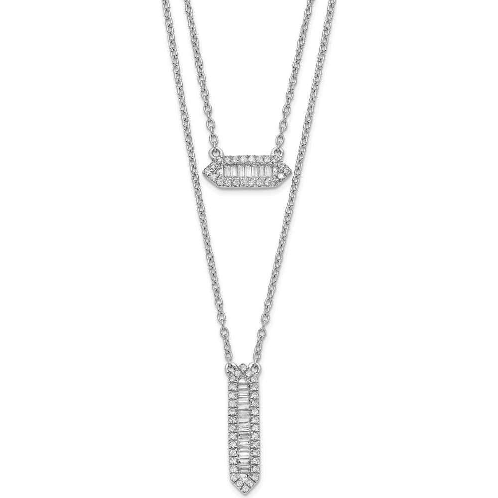 14K White Gold 3/8 Carat Baguette and Round Diamond Double Strand Necklace - 0.41 Carat Total Diamond Weight by Oro Pregiato