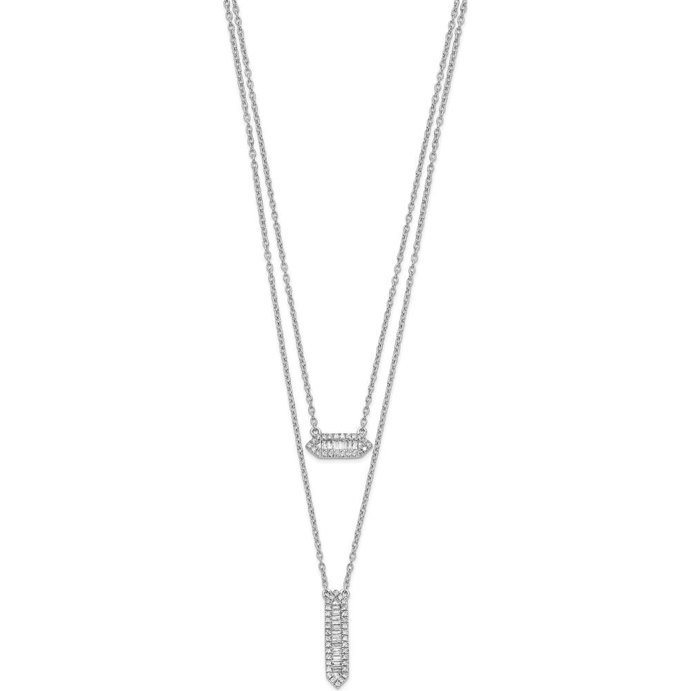 14K White Gold 3/8 Carat Baguette and Round Diamond Double Strand Necklace - 0.41 Carat Total Diamond Weight by Oro Pregiato
