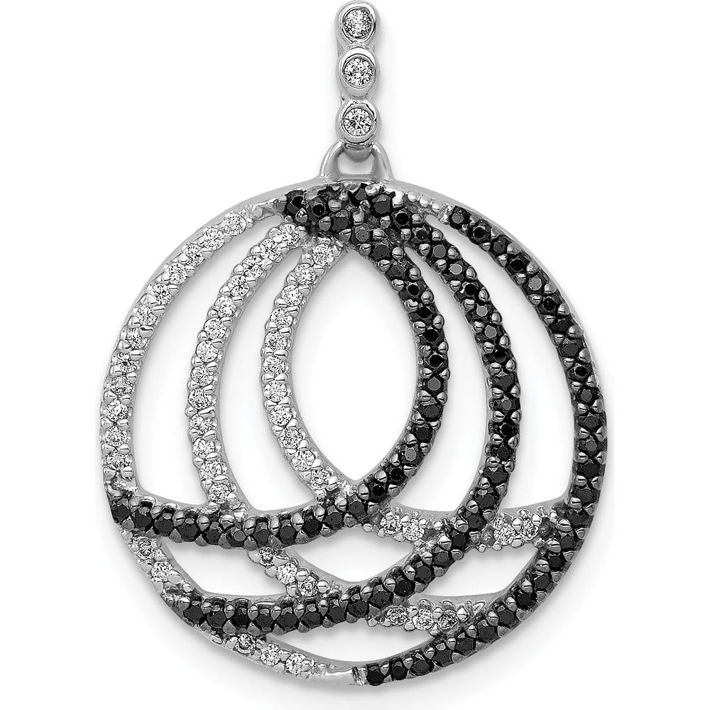 14K White Gold 3/8 Carat White and Black Diamond Fancy Circle Pendant - 0.38 Carat Total Diamond Weight by Monteluci Fine Jewelry