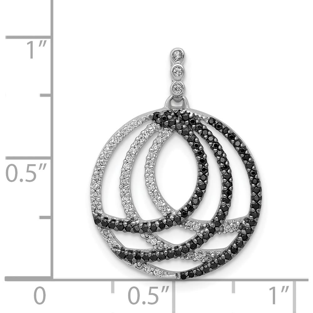 14K White Gold 3/8 Carat White and Black Diamond Fancy Circle Pendant - 0.38 Carat Total Diamond Weight by Monteluci Fine Jewelry