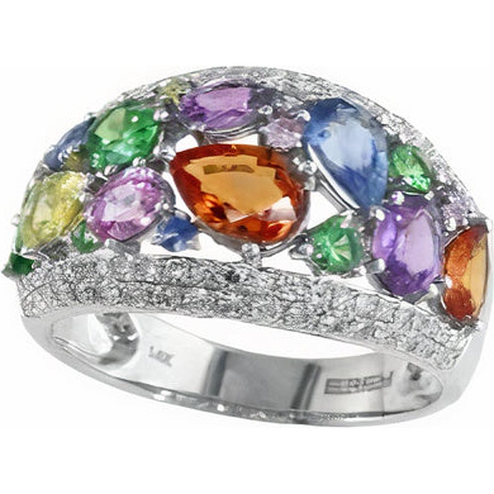 14K White Gold 3.80 Carat Multicolor Sapphire Band with 0.46 Carat Pavé Diamonds - EFFY