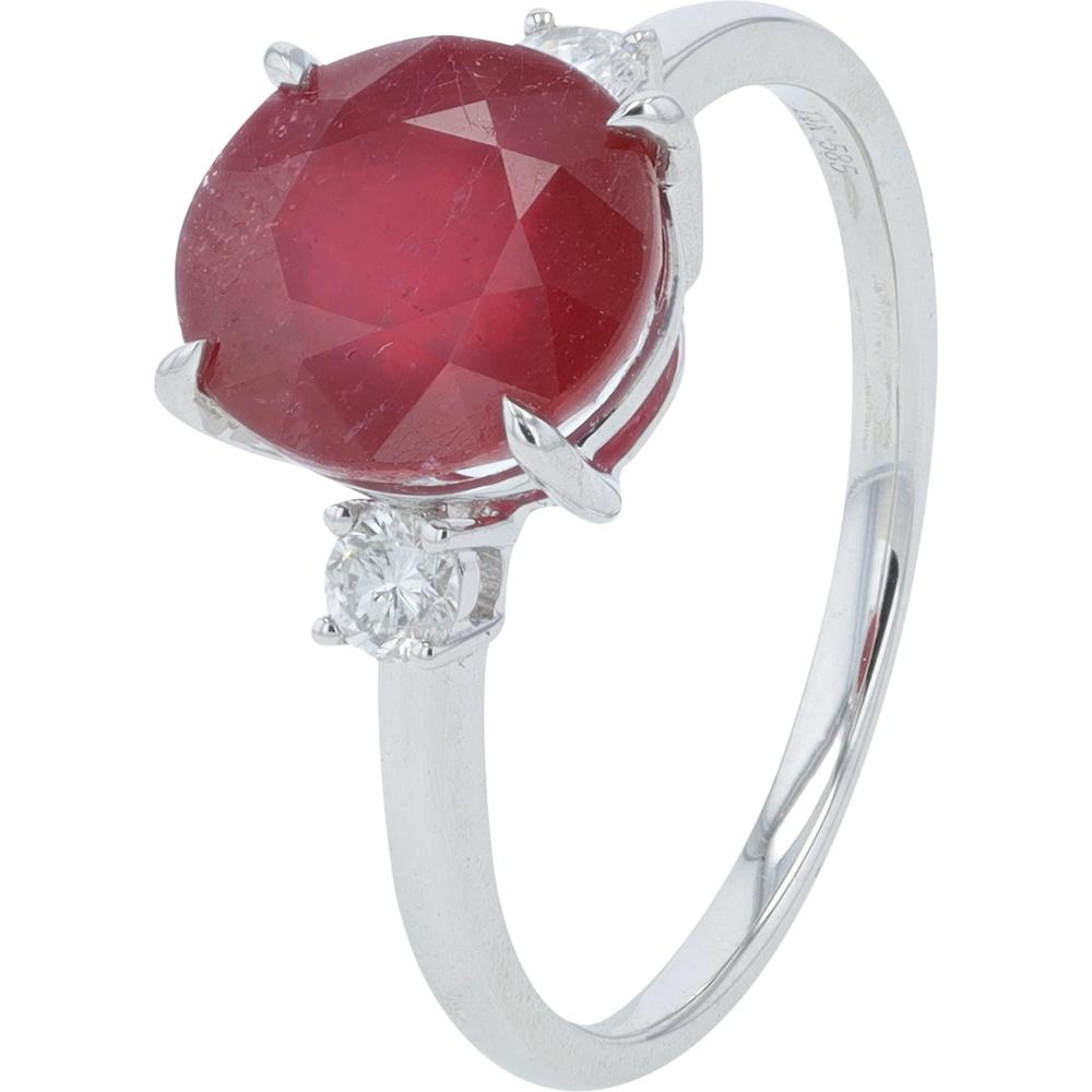 14K White Gold 3.84 Carat Round Ruby Ring with 0.16 Carat Diamond Accents