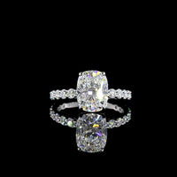 14K White Gold 3.93 Carat Cushion Cut Lab Diamond Solitaire Shank Ring with Round Accent Diamonds - IGI Certified D VVS2 Center Stone - Covaloro Fine Jewelry