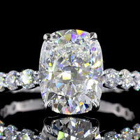 14K White Gold 3.93 Carat Cushion Cut Lab Diamond Solitaire Shank Ring with Round Accent Diamonds - IGI Certified D VVS2 Center Stone - Covaloro Fine Jewelry
