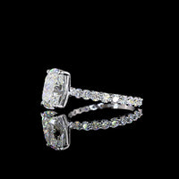 14K White Gold 3.93 Carat Cushion Cut Lab Diamond Solitaire Shank Ring with Round Accent Diamonds - IGI Certified D VVS2 Center Stone - Covaloro Fine Jewelry