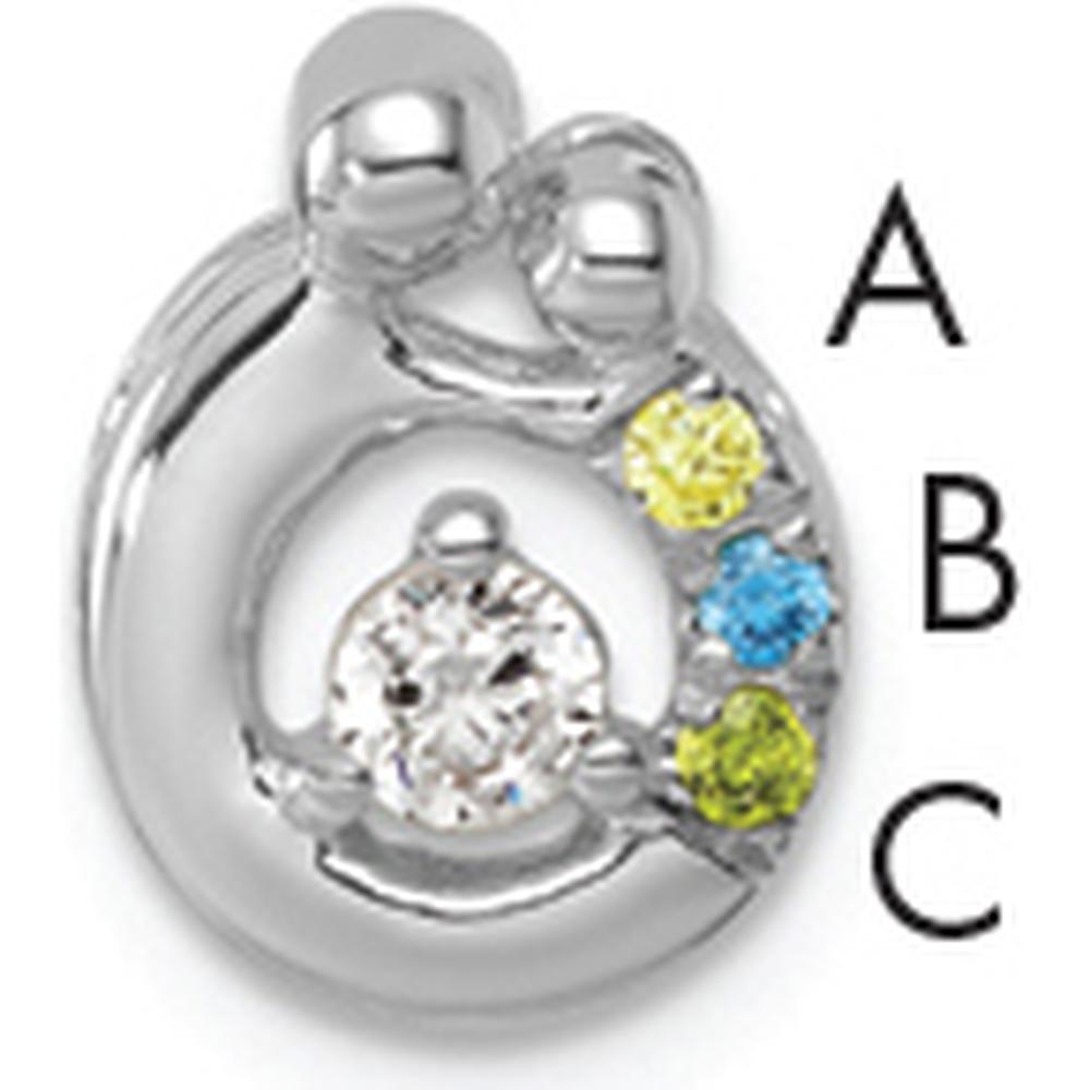 14K White Gold 3 Birthstone and Diamond Mother/Child Chain Slide Semi-Mount Pendant - Customizable with Your Birthstones and Diamonds by Oro Pregiato