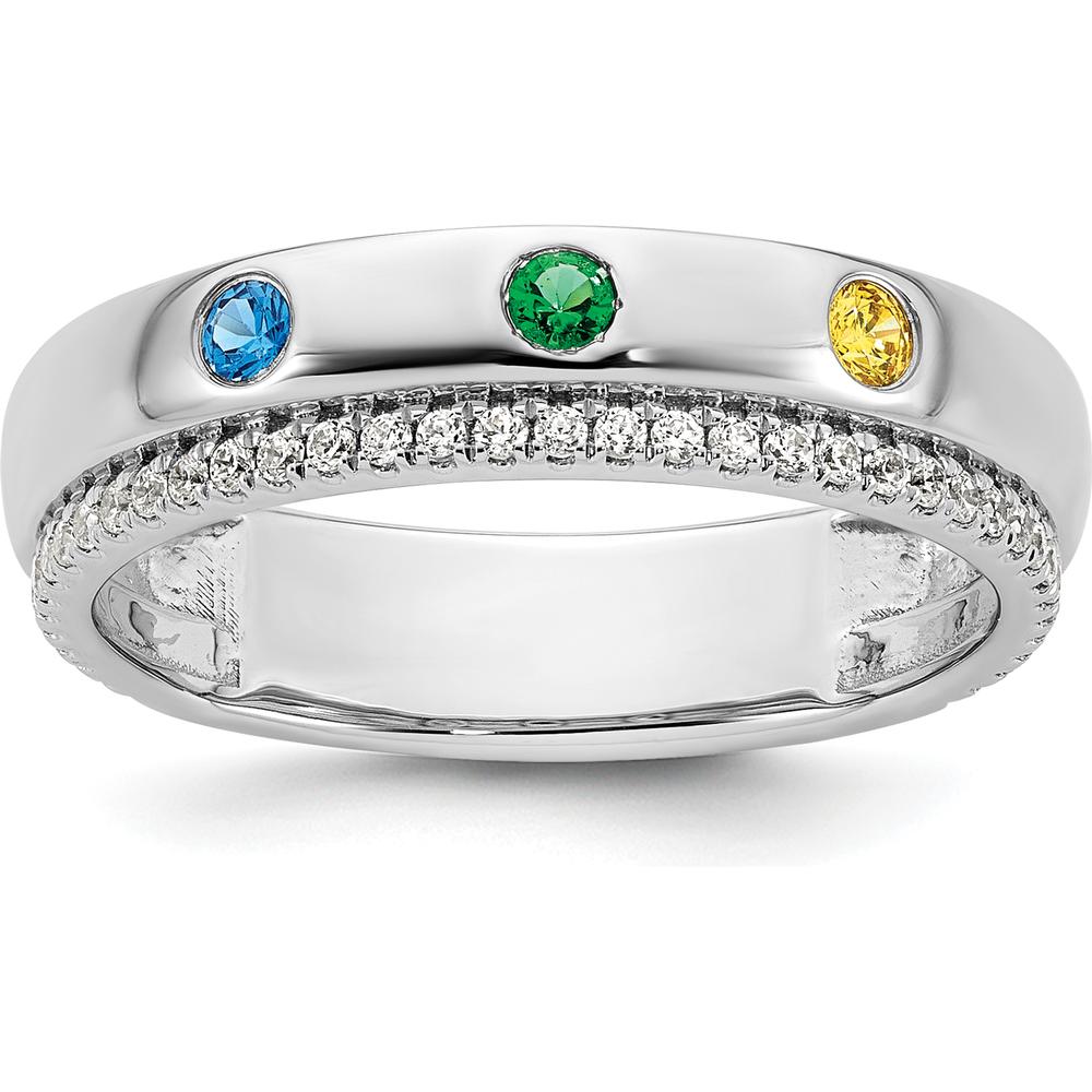 14K White Gold 3 Birthstone and Diamond Mother's Ring Semi-mount - 0.25 Carat Diamond Total Weight by Oro Pregiato