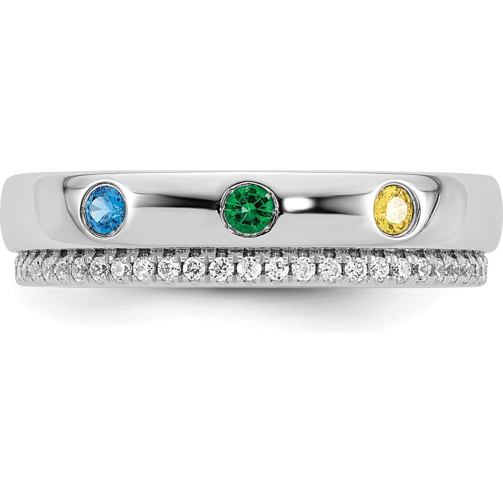 14K White Gold 3 Birthstone and Diamond Mother's Ring Semi-mount - 0.25 Carat Diamond Total Weight by Oro Pregiato
