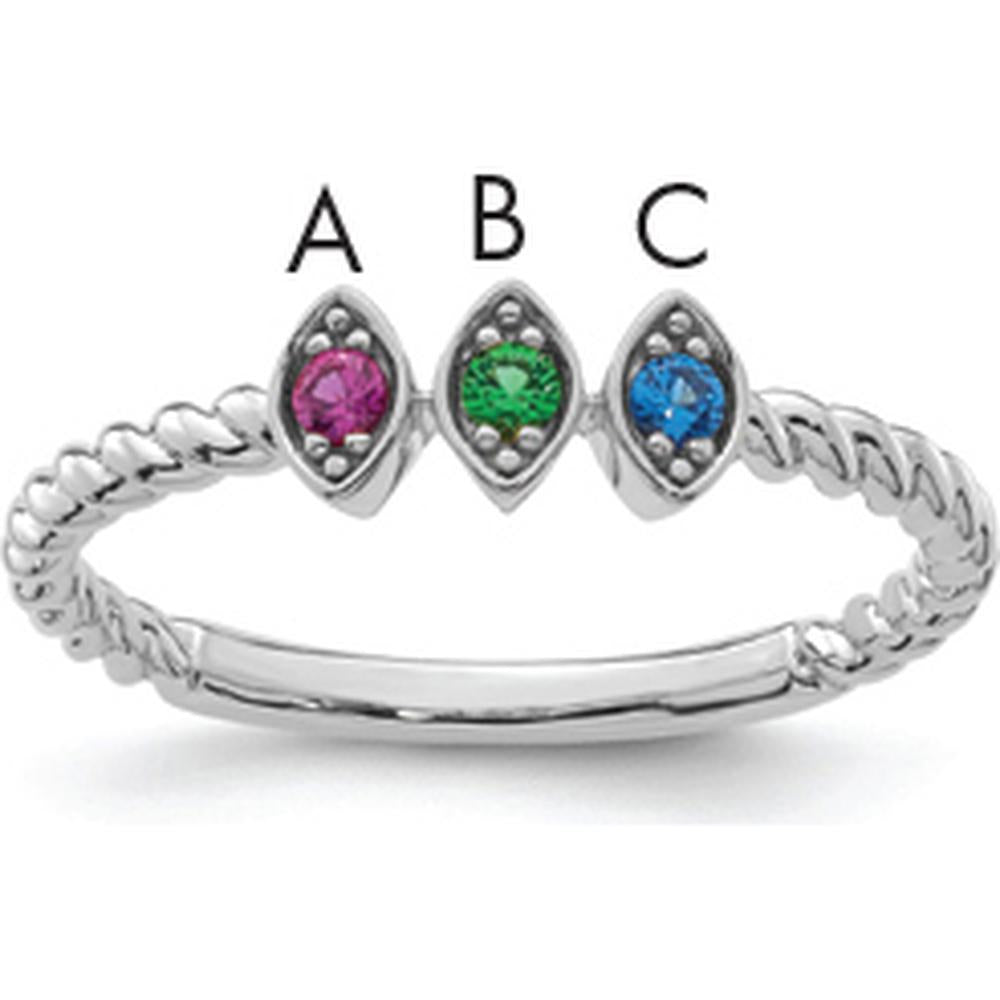 14K White Gold 3-Birthstone Mother's Ring with Marquise Settings in Sapphire, Emerald, and Ruby - Customizable for Personalized Touch by Oro Pregiato